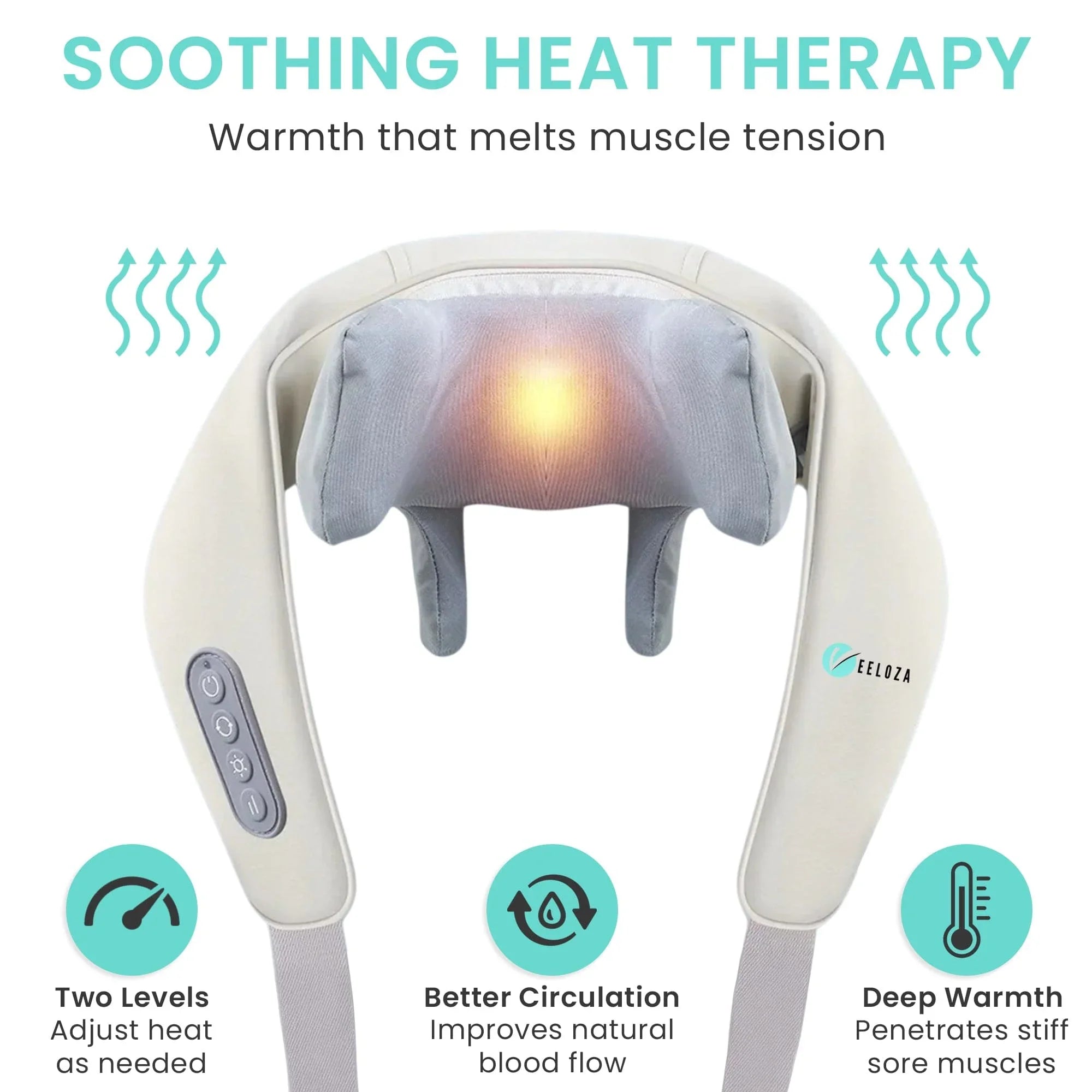 Heated neck and shoulder massager with adjustable settings and heat therapy features